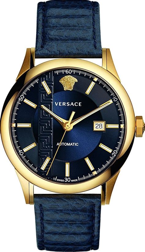 versace aiakos automatic leather strap watch 44mm|Versace Aiakos Men's Watch V18010017 .